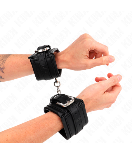 KINK - RHINESTONE BUCKLE WRIST RESTRAINTS BLACK ADJUSTABLE 25-32 CM X 5.5 CM
