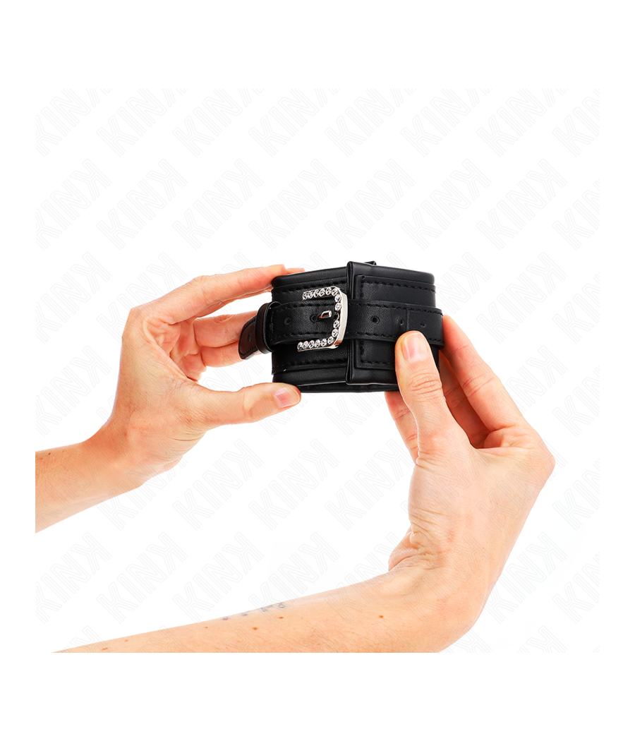 KINK - RHINESTONE BUCKLE WRIST RESTRAINTS BLACK ADJUSTABLE 25-32 CM X 5.5 CM