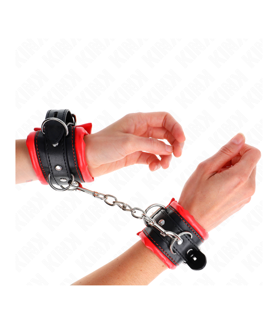 KINK - APPUI-POIGNETS LOURDS DOUBLÉS DE FOURRURE ROUGE AJUSTABLES 20-30 CM X 6 CM