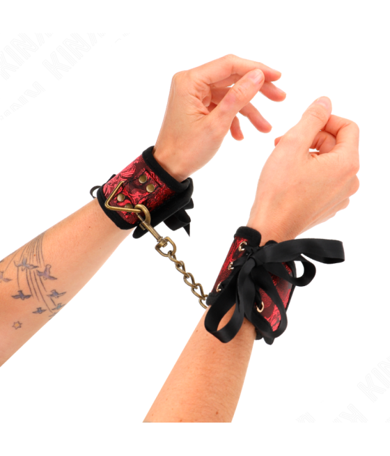 KINK - SCANDAL WRIST RESTRAINTS RED-BLACK LACE DETAILS 24.5 CM X 6.5 CM