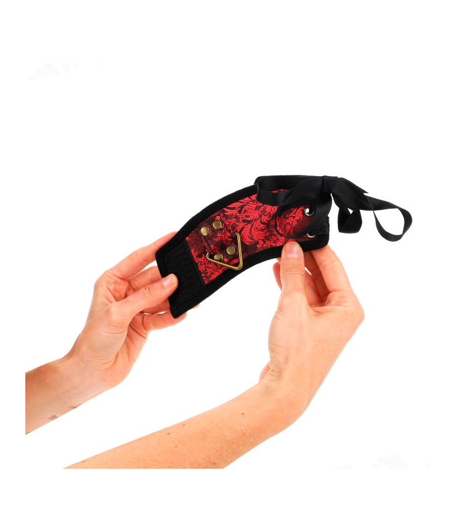 KINK - SCANDAL HANDGELENKSFESSELN ROT-SCHWARZE SPITZENDETAILS 24,5 CM X 6,5 CM