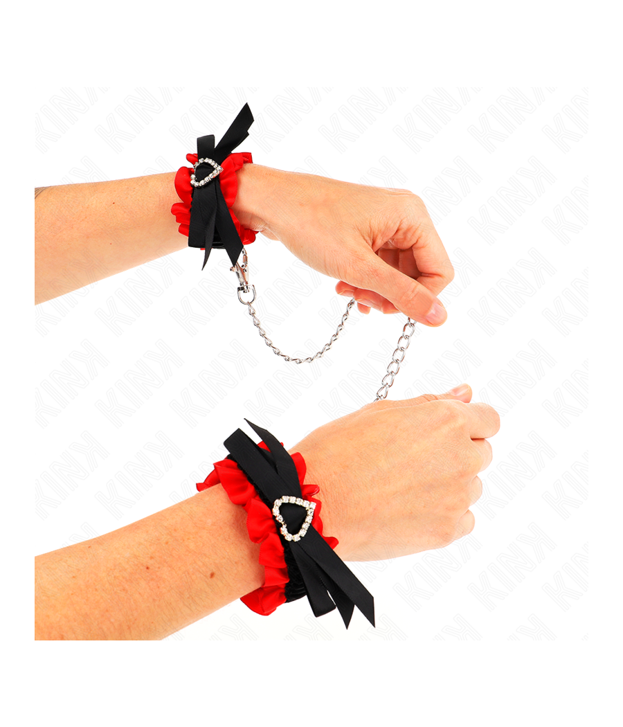 KINK - LACE ELASTIC WRIST RESTRAINTS RED HEART DETAILS ADJUSTABLE 22-35 CM
