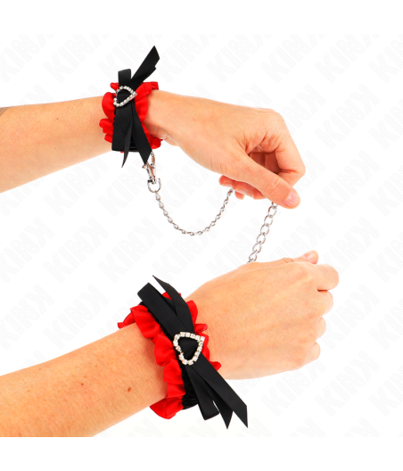 KINK - LACE ELASTIC WRIST RESTRAINTS RED HEART DETAILS ADJUSTABLE 22-35 CM