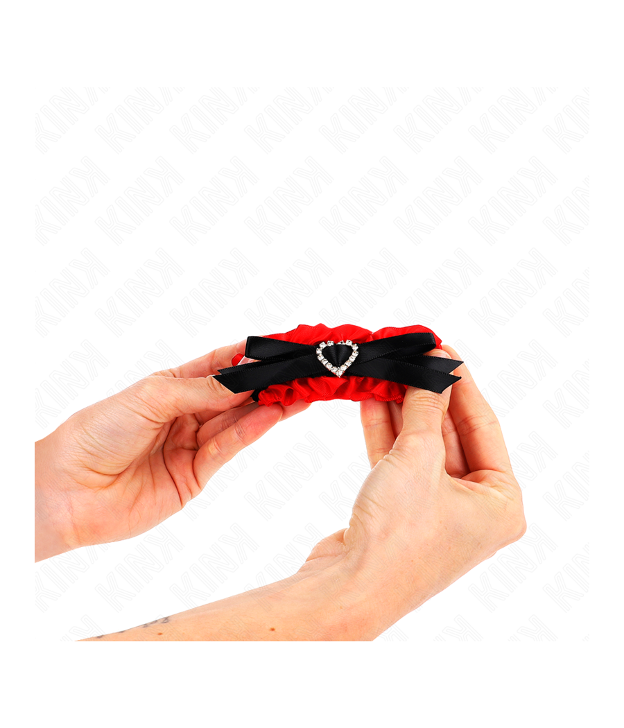 KINK - RETENÇÕES DE PUNHO ELÁSTICAS DE RENDA DETALHES DE CORAÇÃO VERMELHO AJUSTÁVEIS 22-35 CM