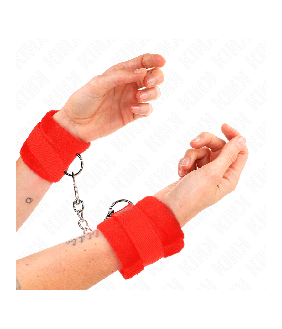 KINK - BEGINNER FUR HAND CUFFS RED 30 X 7 CM