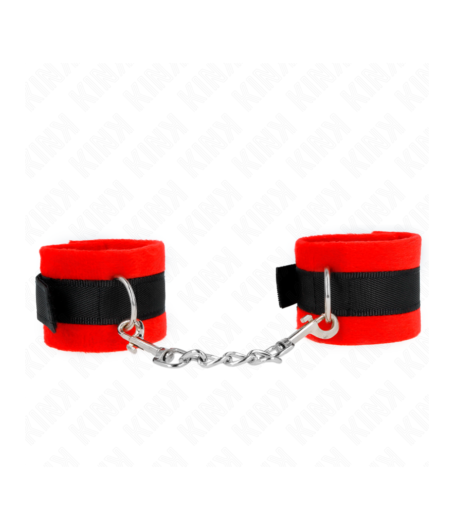 KINK - BEGINNER FUR HAND CUFFS BLACK-RED 30 X 7 CM