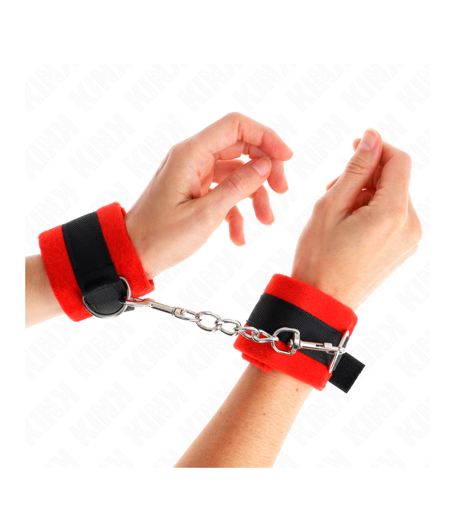 KINK - BEGINNER FUR HAND CUFFS BLACK-RED 30 X 7 CM