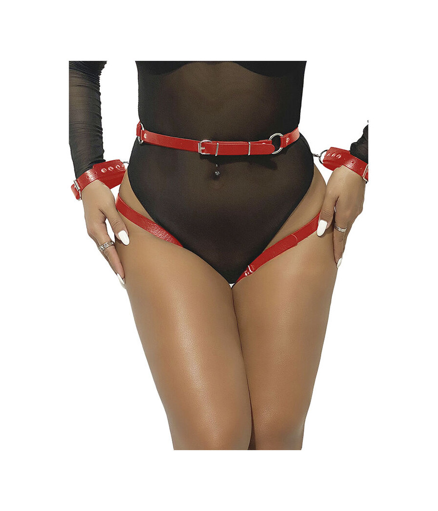 SUBBLIME - 953706 HANDCUFFS WITH BONDAGE BELT RED ONE SIZE