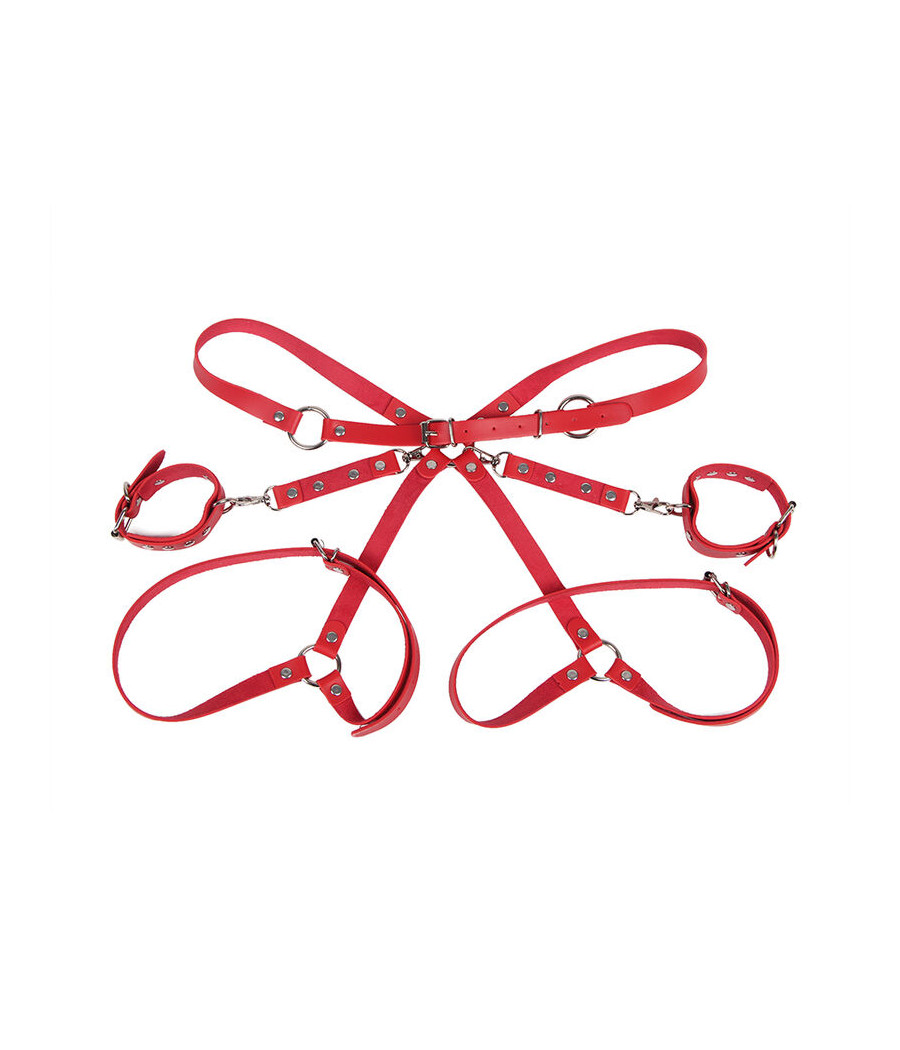 SUBBLIME - 953706 HANDSCHELLEN MIT BONDAGE-GÜRTEL ROT EINE GRÖSSE