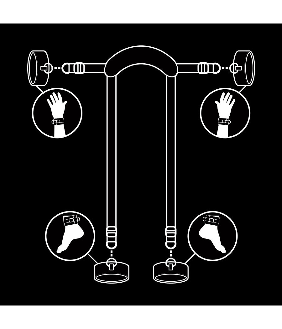 FETISH SUBMISSIVE - MASTER POSITION WITH 4 NOPRENE-LINED HANDCUFFS