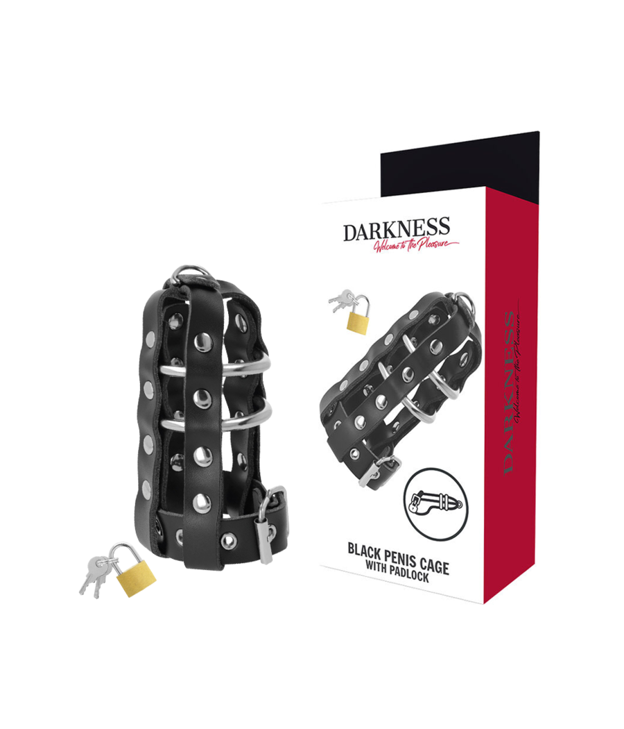 DARKNESS - LEATHER CHASTITY CAGE WITH LOCK