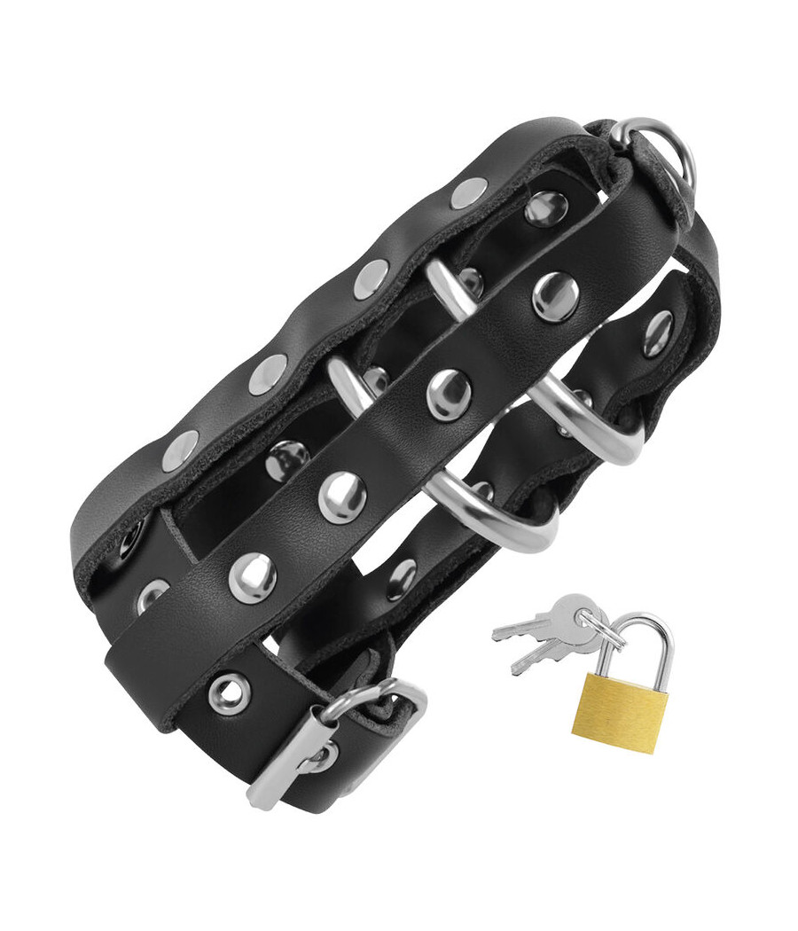 DARKNESS - LEATHER CHASTITY CAGE WITH LOCK