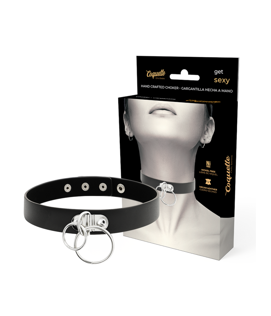 COQUETTE CHIC DESIRE - GARGANTILHA DE COURO VEGANO DE ANEL DUPLO