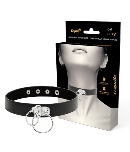 COQUETTE CHIC DESIRE - DOUBLE RING VEGAN LEATHER CHOKER