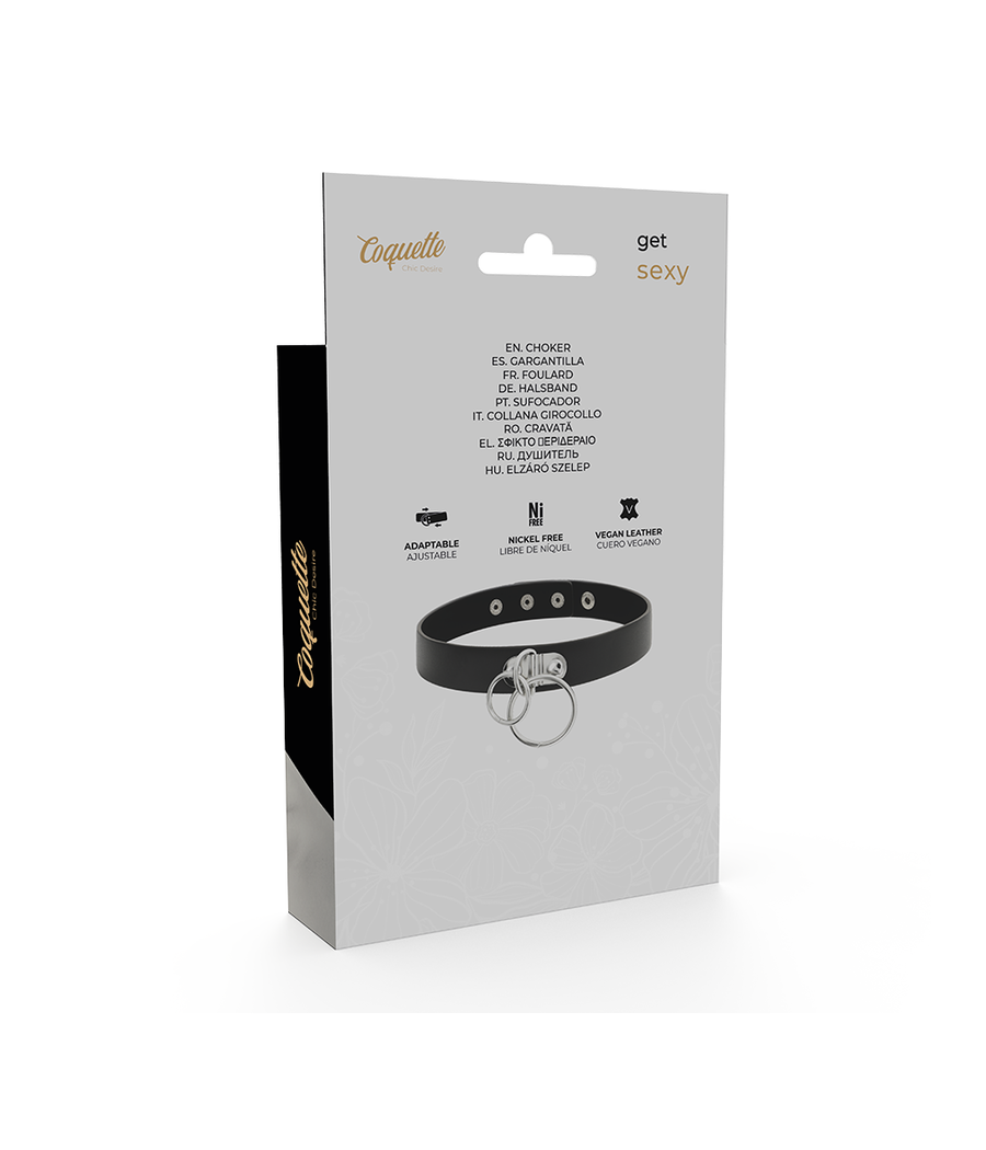 COQUETTE CHIC DESIRE - GARGANTILHA DE COURO VEGANO DE ANEL DUPLO