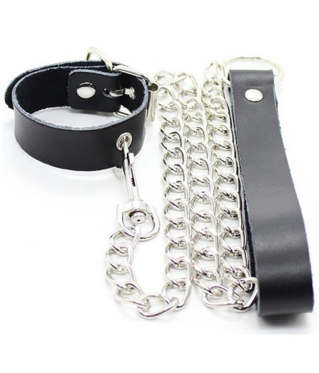 OHMAMA FETISH - COLAR PARA PÊNIS E ALÇA DE COURO COM CORRENTE DE METAL
