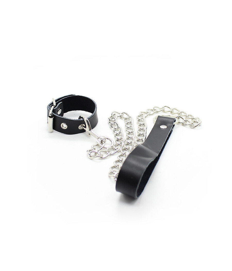 OHMAMA FETISH - COLLAR PARA PENE Y CORREA PIEL CON CADENA METALICA
