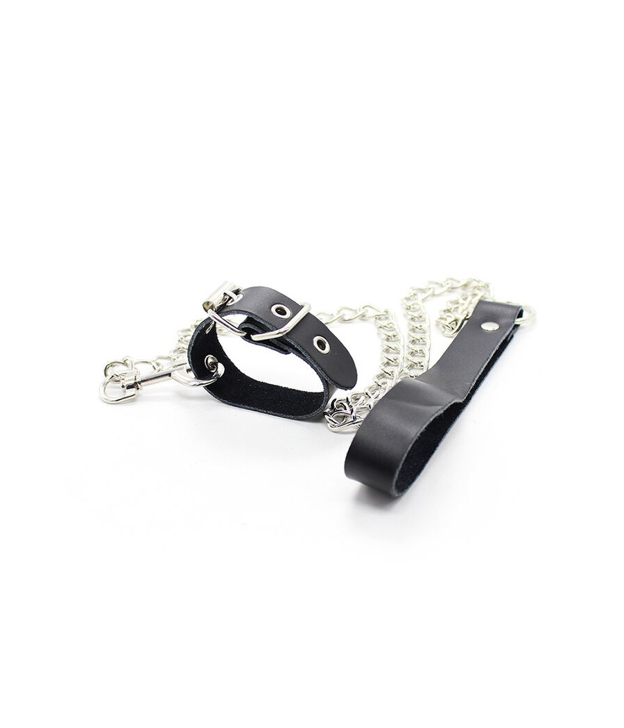OHMAMA FETISH - COLLANA PER PENE E CINTURINO IN PELLE CON CATENA IN METALLO