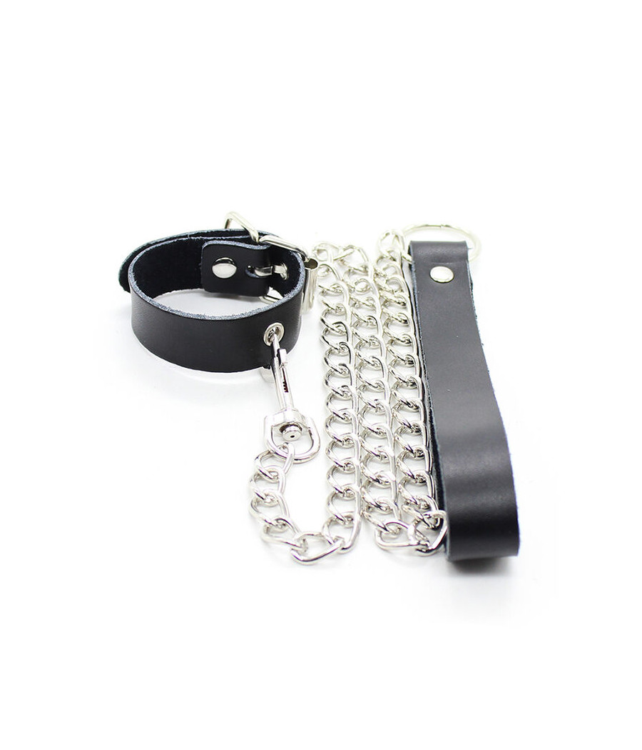 OHMAMA FETISH - COLLANA PER PENE E CINTURINO IN PELLE CON CATENA IN METALLO