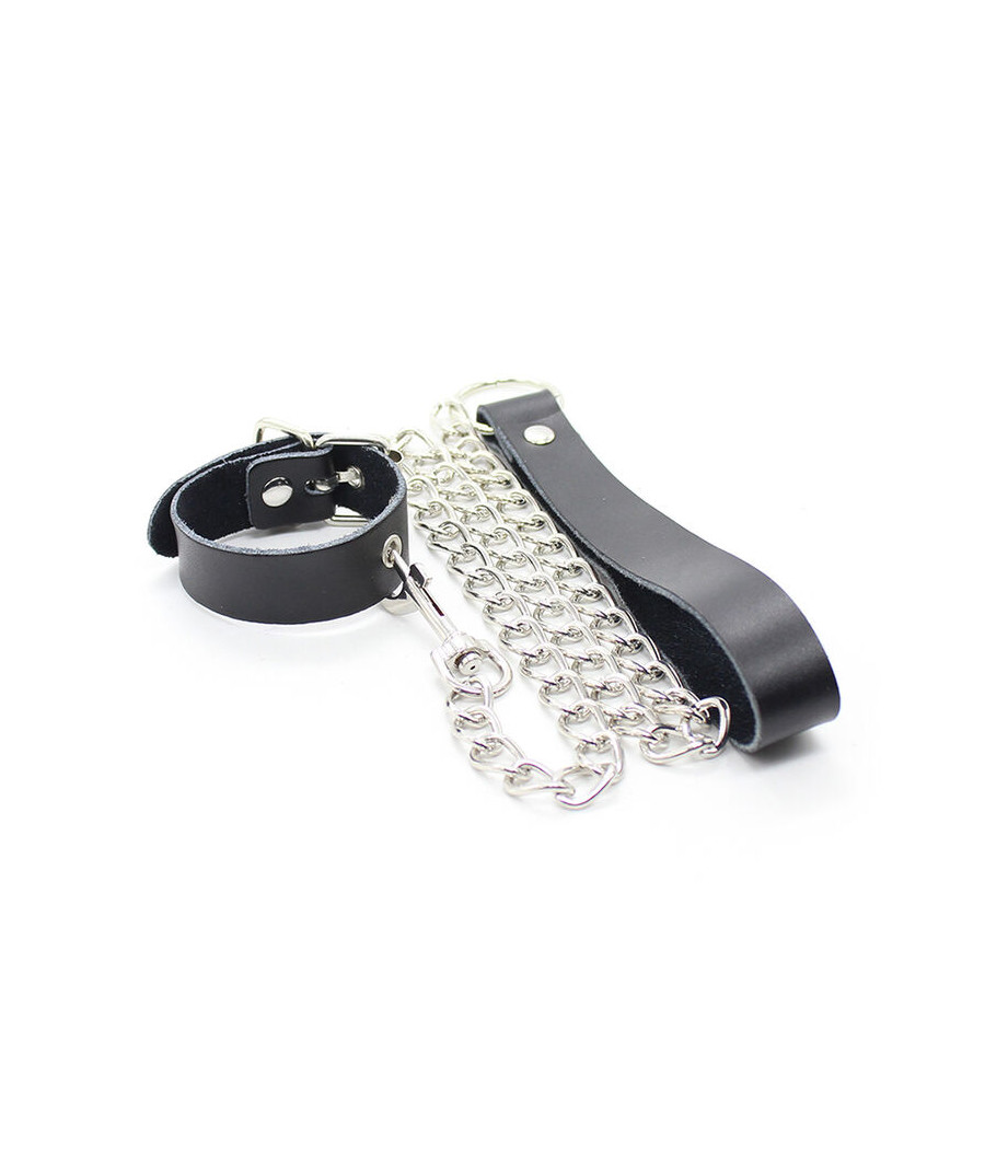 OHMAMA FETISH - COLLANA PER PENE E CINTURINO IN PELLE CON CATENA IN METALLO