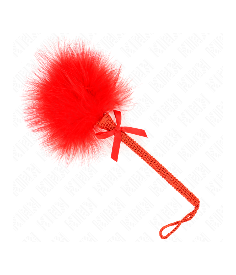 KINK - BACCHETTA IN CORDA DI NYLON CON PIUME TICKLE E FIOCCO ROSSO 25 CM