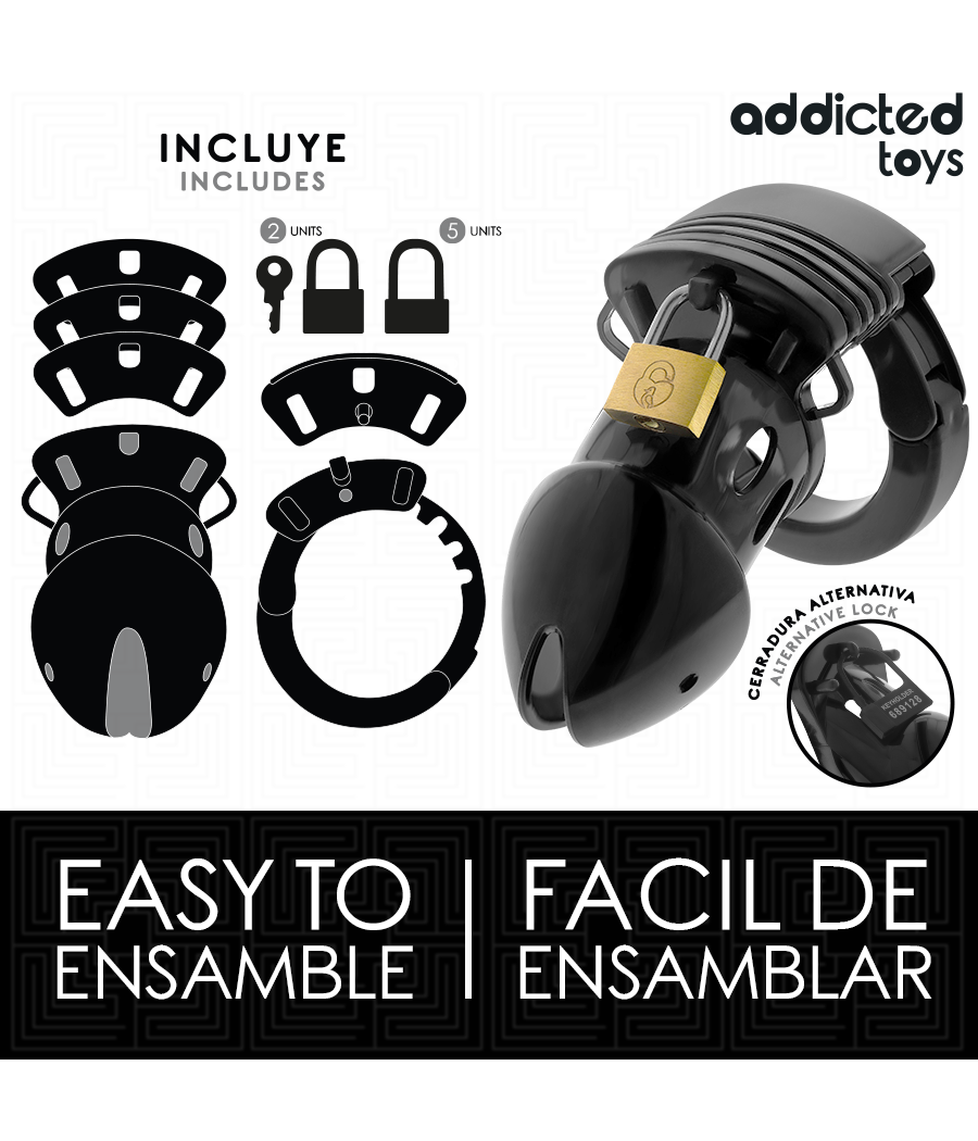 ADDICTED TOYS LOCKED - CAGE À PÉNIS CHASTETÉ PROFONDEUR 7,5 CM