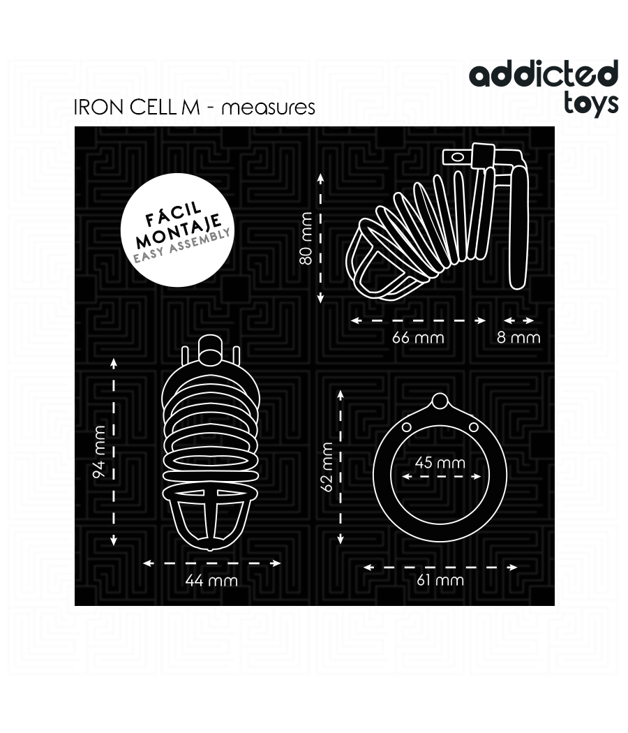 ADDICTED TOYS LOCKED - IRON CELL METAL PENIS CAGE SIZE M