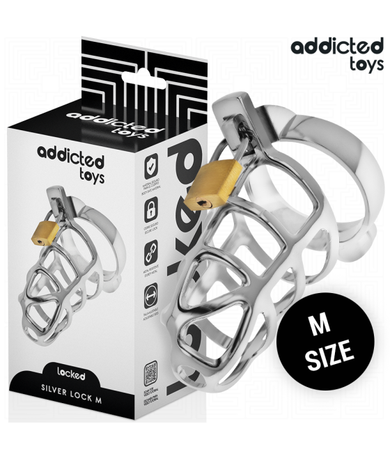 ADDICTED TOYS LOCKED - GAIOLA DE PÊNIS COM TRAVA DE PRATA TAMANHO M