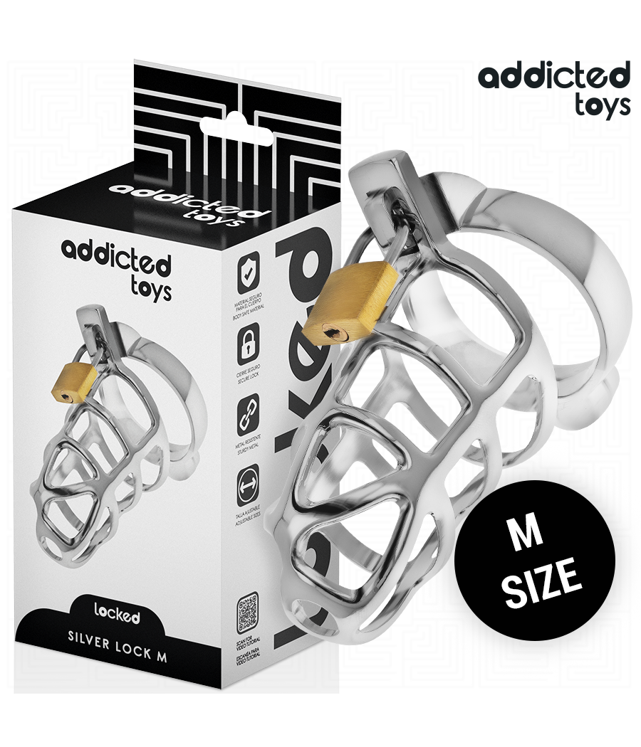 ADDICTED TOYS LOCKED - GAIOLA DE PÊNIS COM TRAVA DE PRATA TAMANHO M
