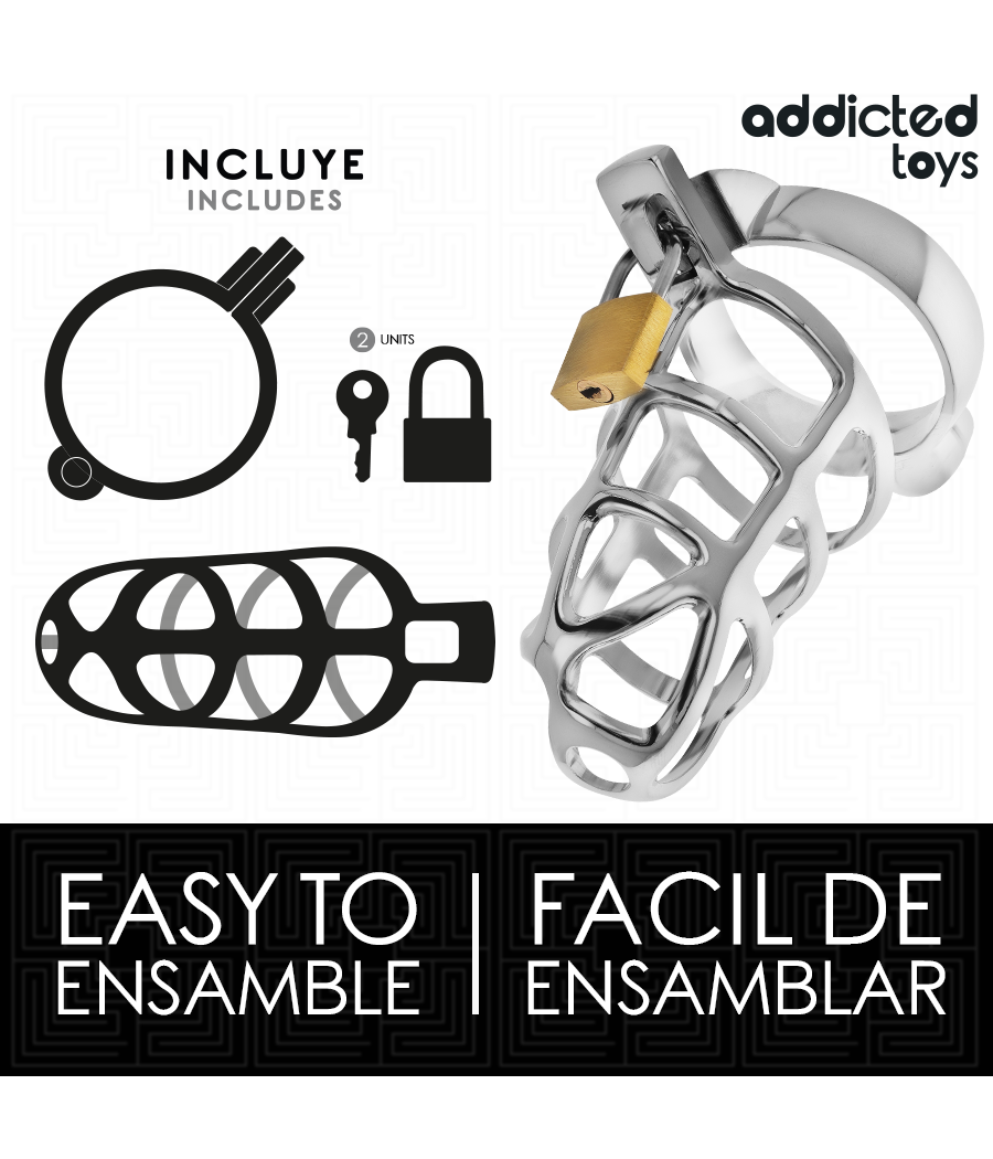 ADDICTED TOYS LOCKED - CAGE À PÉNIS EN MÉTAL AVEC VERROU ARGENT TAILLE M