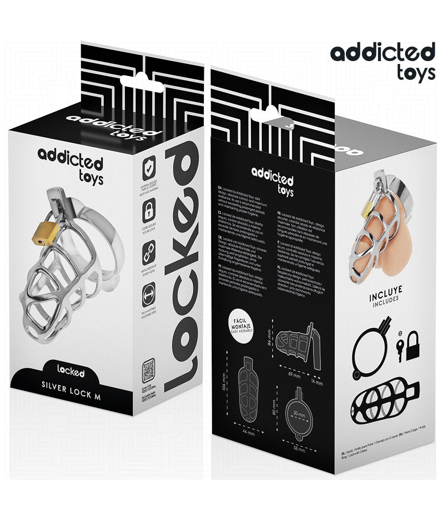 ADDICTED TOYS LOCKED - SILVER LOCK JAULA PARA PENE DE METAL TALLA M