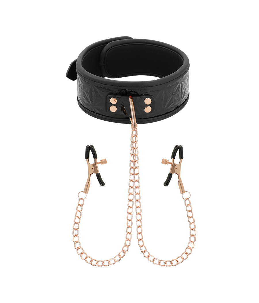 BEGME - BLACK EDITION COLLAR CON CADENAS Y PINZAS PEZONES CON FORRO DE NEOPRENO