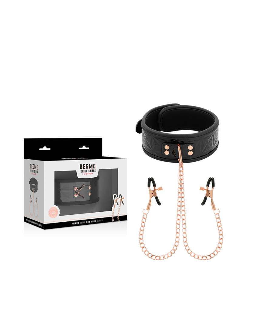 BEGME - BLACK EDITION COLLAR WITH NIPPLE CLAMPS WITH NEOPRENE LINING