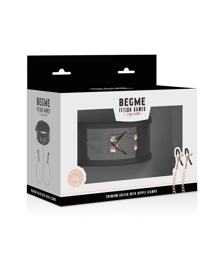 BEGME - BLACK EDITION COLLAR WITH NIPPLE CLAMPS WITH NEOPRENE LINING