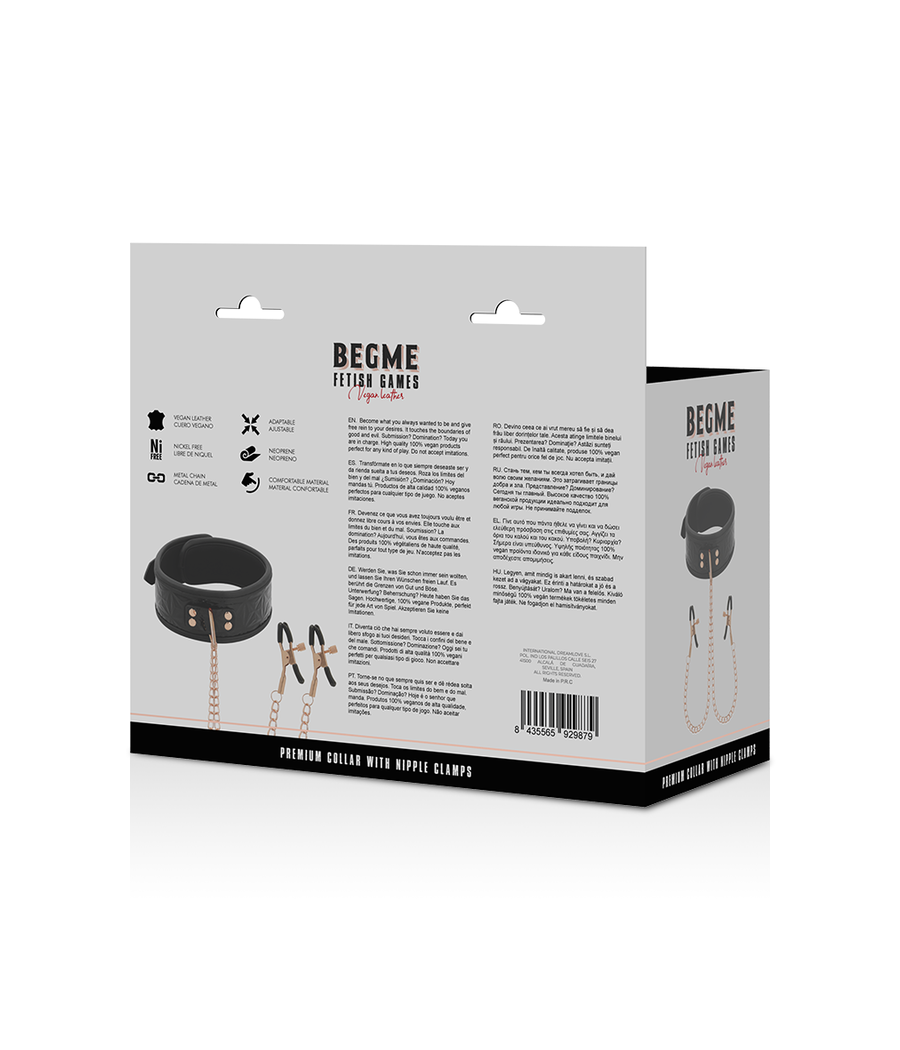 BEGME - BLACK EDITION COLLAR WITH NIPPLE CLAMPS WITH NEOPRENE LINING