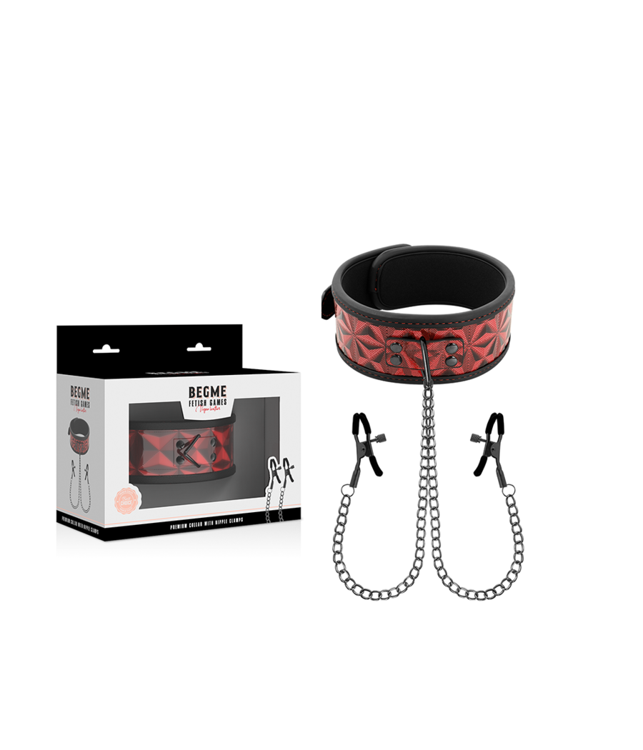 BEGME - COLLETTO RED EDITION CON MORSETTI PER CAPEZZOLI CON FODERA IN NEOPRENE