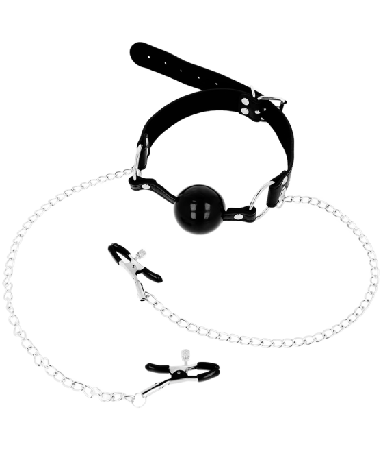 OHMAMA FETISH BLACK BALL GAG WITH NIPPLE CLAMPS