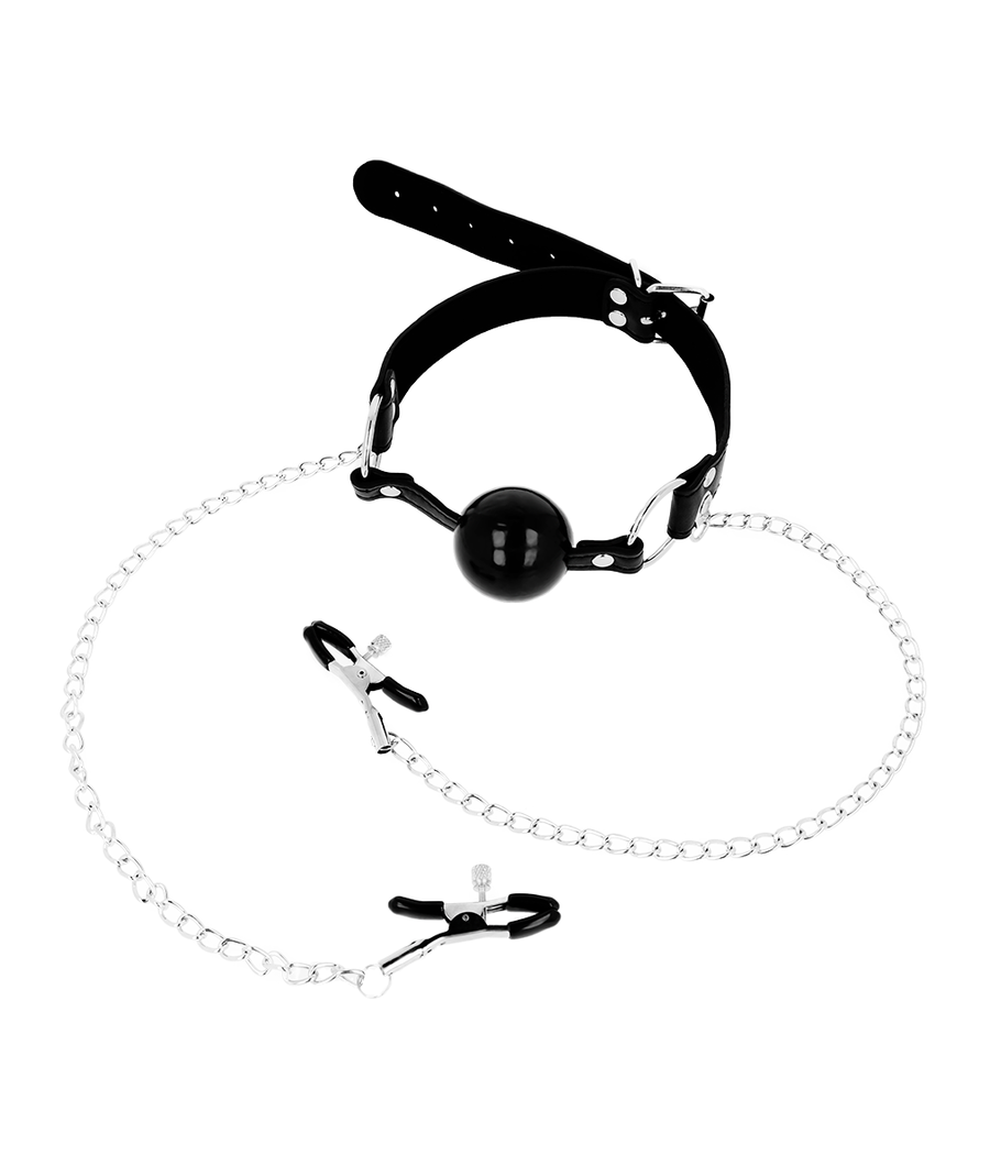 OHMAMA FETISH BLACK BALL GAG WITH NIPPLE CLAMPS