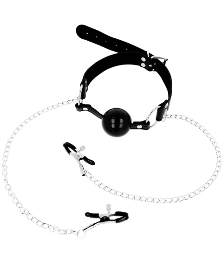 OHMAMA FETISH BLACK BALL GAG WITH NIPPLE CLAMPS