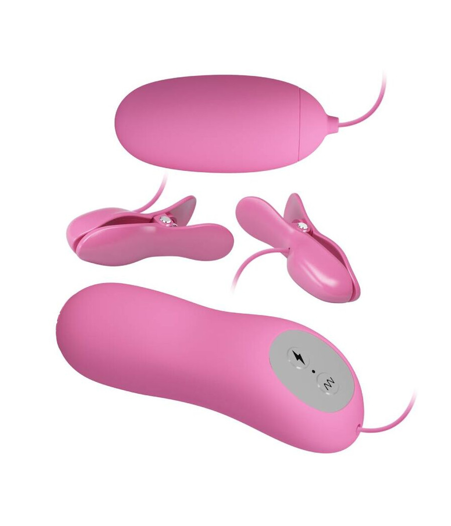 PRETTY LOVE - PINZAS CON VIBRACIÓN Y ELETROSHOCK ROSA