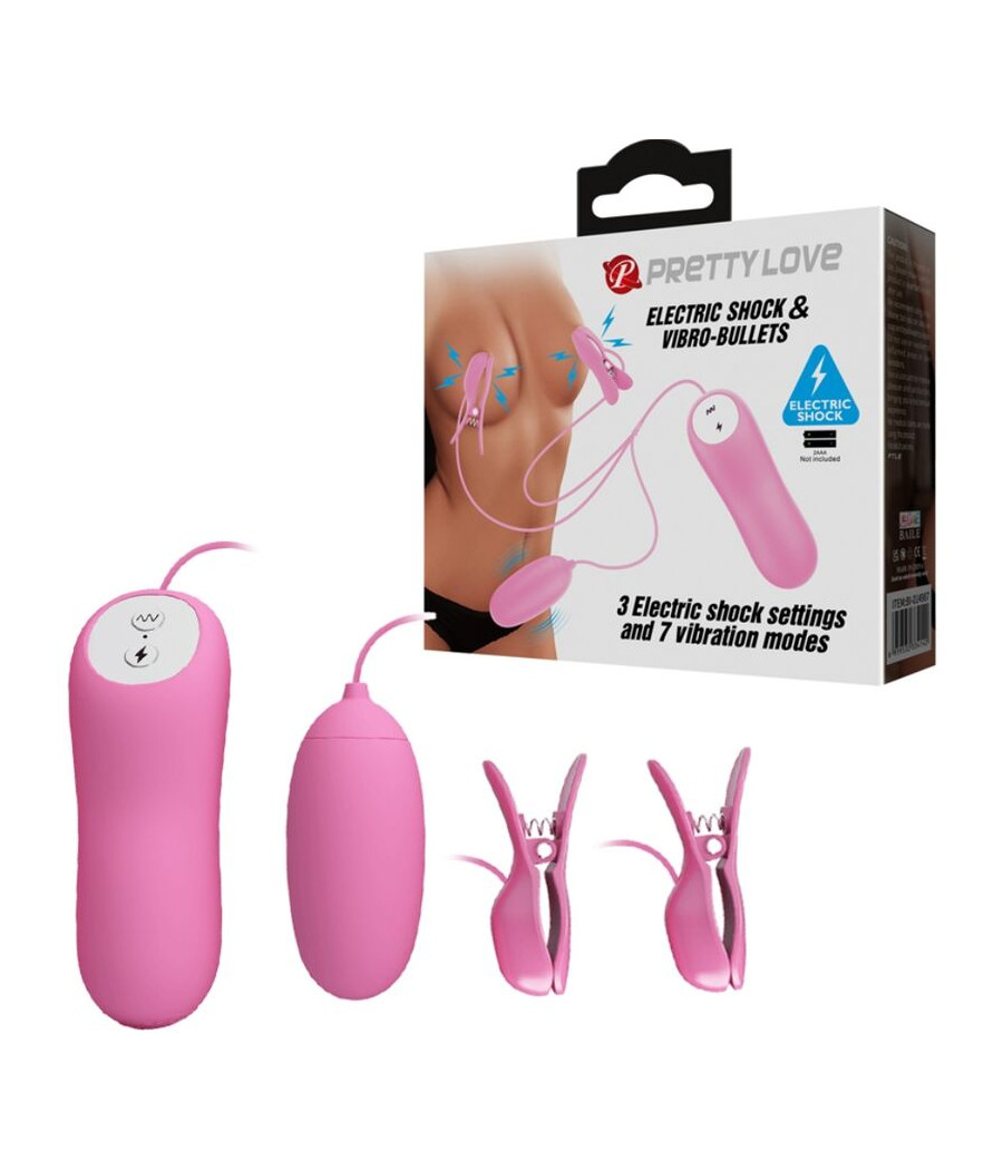 PRETTY LOVE - PINZAS CON VIBRACIÓN Y ELETROSHOCK ROSA