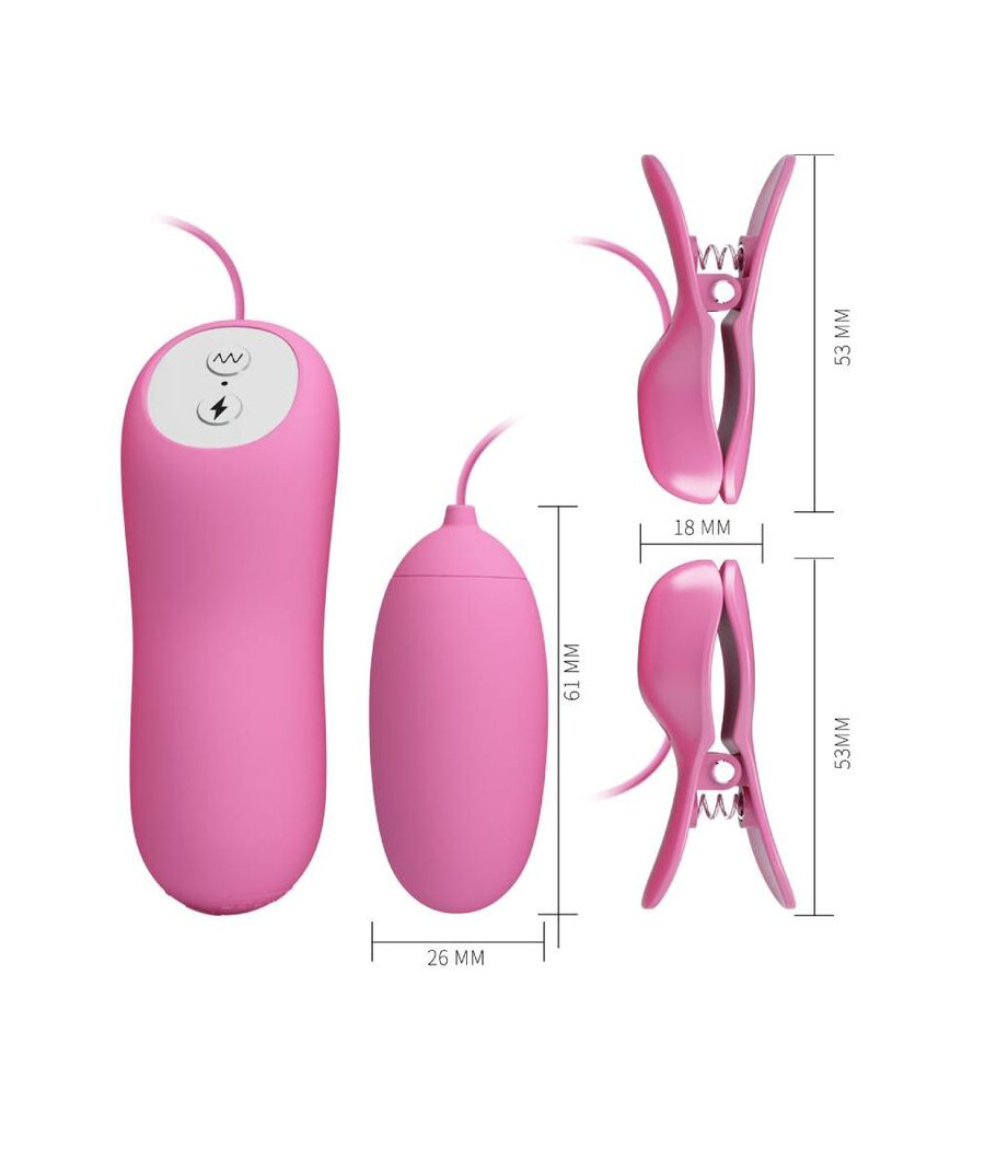 PRETTY LOVE - PINZAS CON VIBRACIÓN Y ELETROSHOCK ROSA