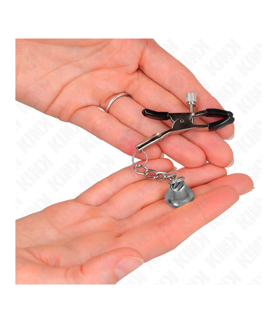 KINK - PINZAS PARA PEZONES CON COLGANTE DE CAMPANA PLATEADO 6 CM