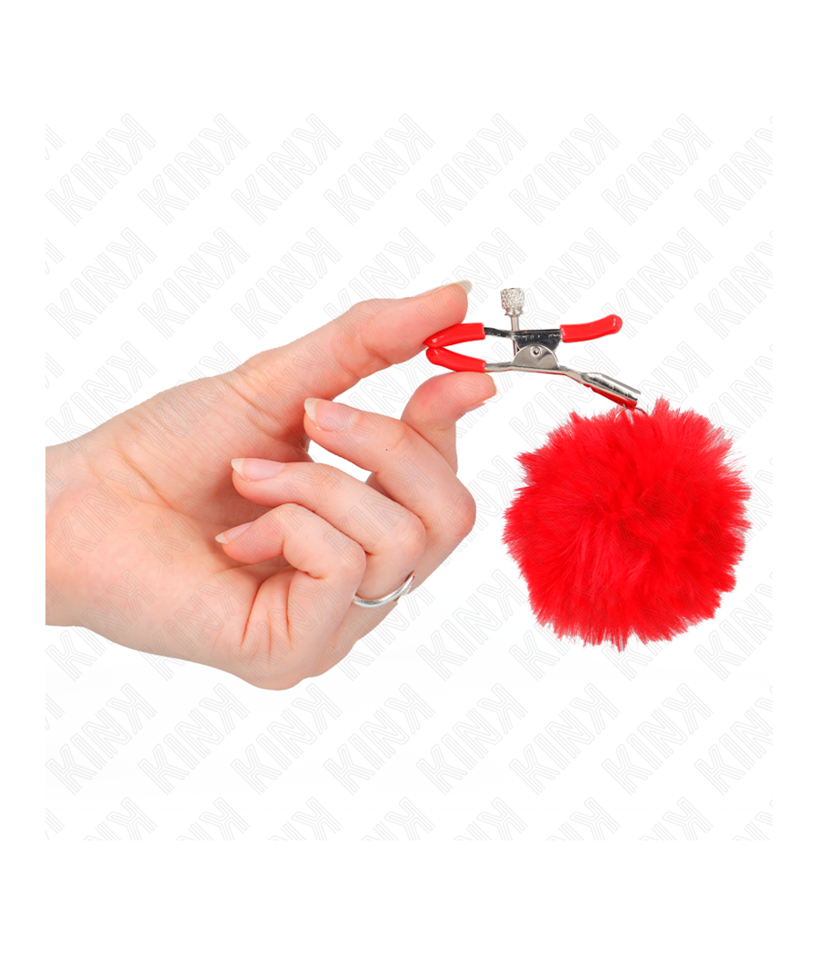 KINK - FAUX FUR BALL NIPPLE CLAMP RED 6 CM