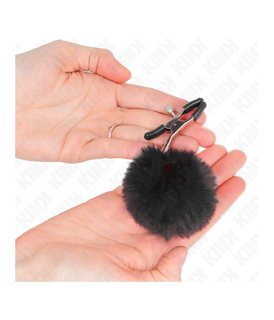 KINK - FAUX FUR BALL NIPPLE CLAMP BLACK 6 CM