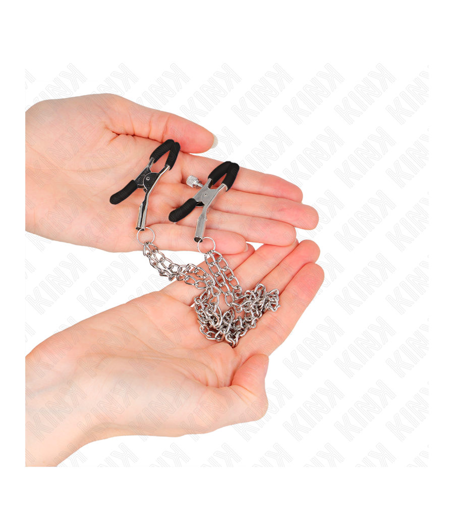 KINK - PINCES À TETEAUX AVEC 2 CHAÎNES ÉPAISSES ARGENT 20/23 CM