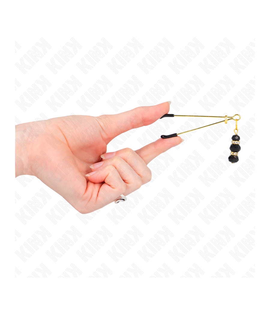 KINK - PINZAS PARA PEZONES DORADA FINA CON TRIPLE BOLA DE VIDRIO NEGRO 7 CM