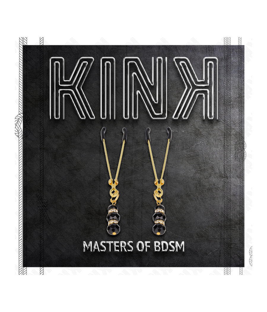 KINK - PINÇAS FINAS DOURADAS COM 3 CONTAS DE VIDRO PRETAS 7 CM