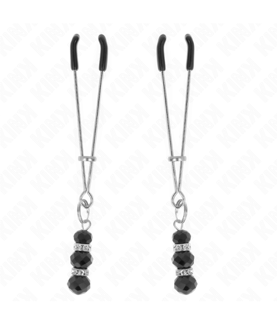KINK - PINZE PER CAPEZZOLI SOTTILI ORO CON 3 PERLINE DI VETRO NERE 7 CM