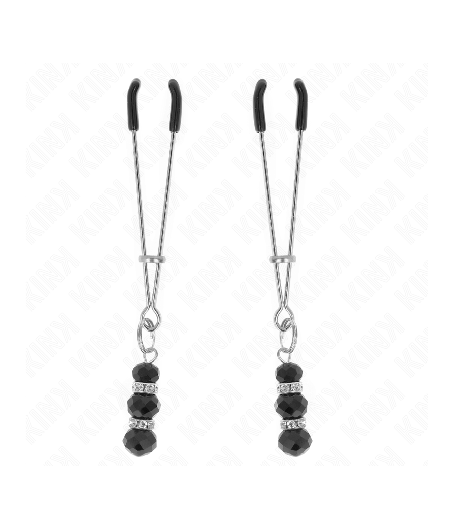 KINK - GOLD THIN NIPPLE CLAMPS WITH 3 BLACK GLASS BEADS 7 CM